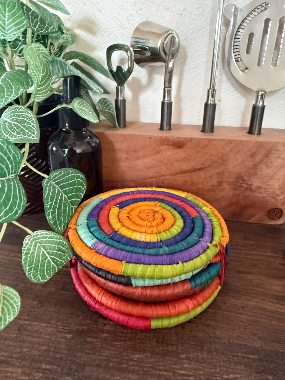 Handwoven Multicolor Rattan Coasters